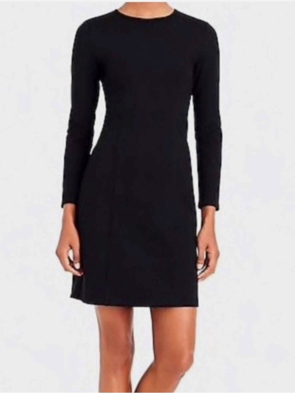 J. Crew Classic Black Long-Sleeve Crewneck Dress with exposed zipper
